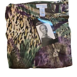 Attitudes by Renee Womens 3X Printed Scarf Top & Knit Cami Jungle Palm NWT